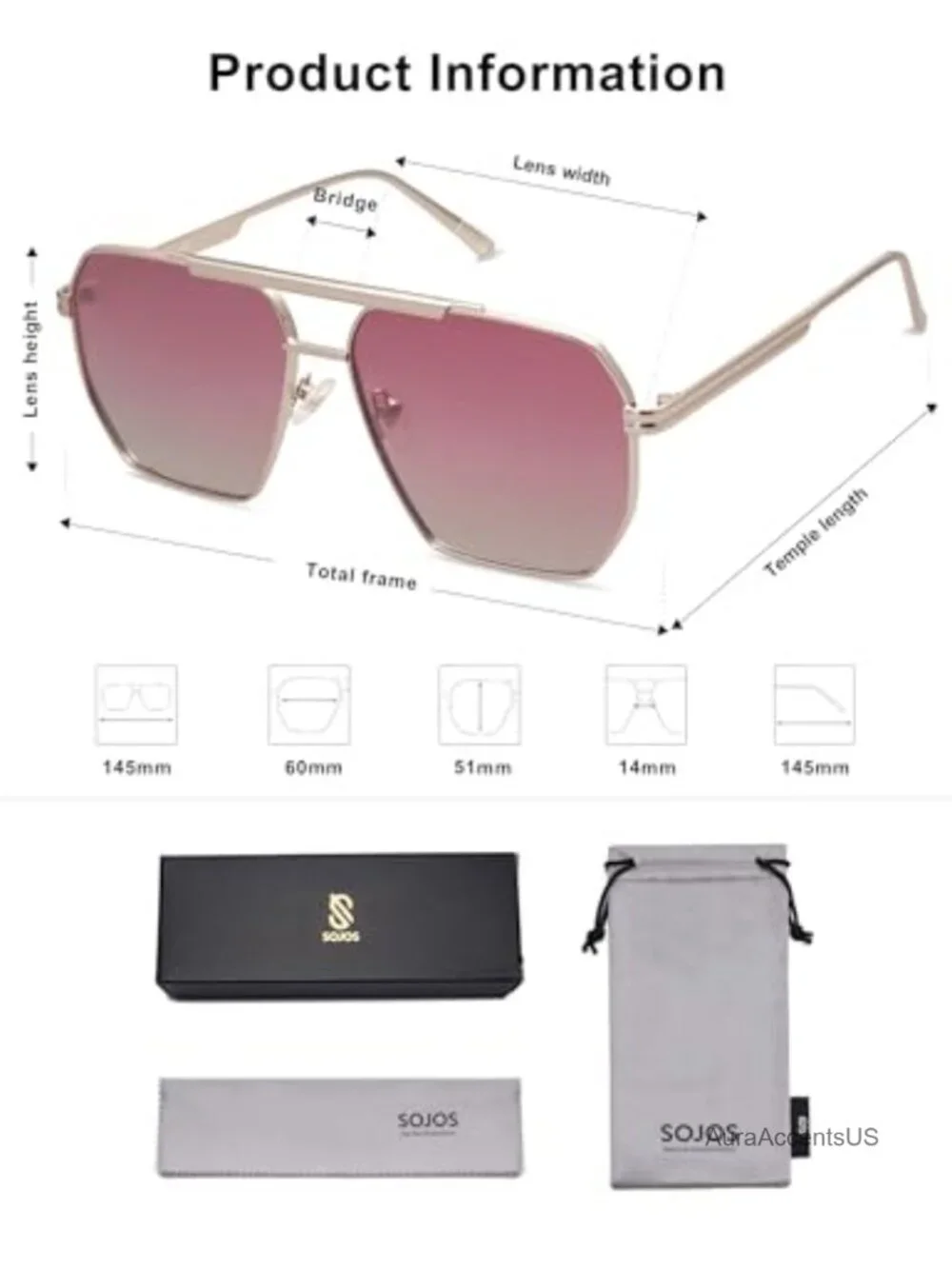 Oversized Square Polarized Sunglasses UV400 Anti-Glare Full Frame Metal